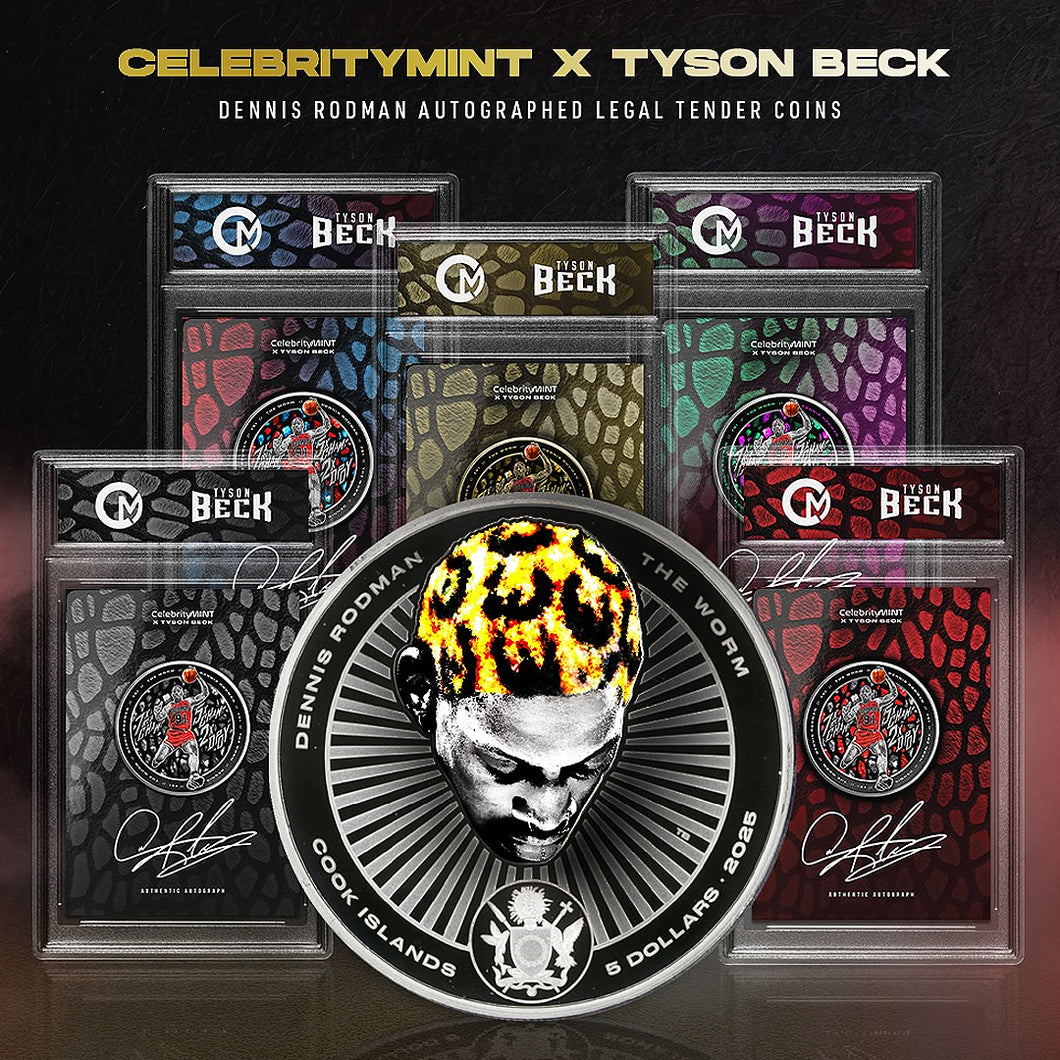 2025 DENNIS RODMAN X TYSON BECK - CELEBRITY MINT - FIRST EDITION - Autograph 1oz. Silver Legal Tender Coin