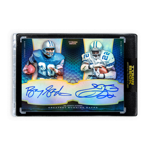 FOOTBALL HALL OF FAME - BARRY SANDERS X EMMITT SMITH - DUAL RAINBOW FOIL - AUTOGRAPH - LIMITED TO 5