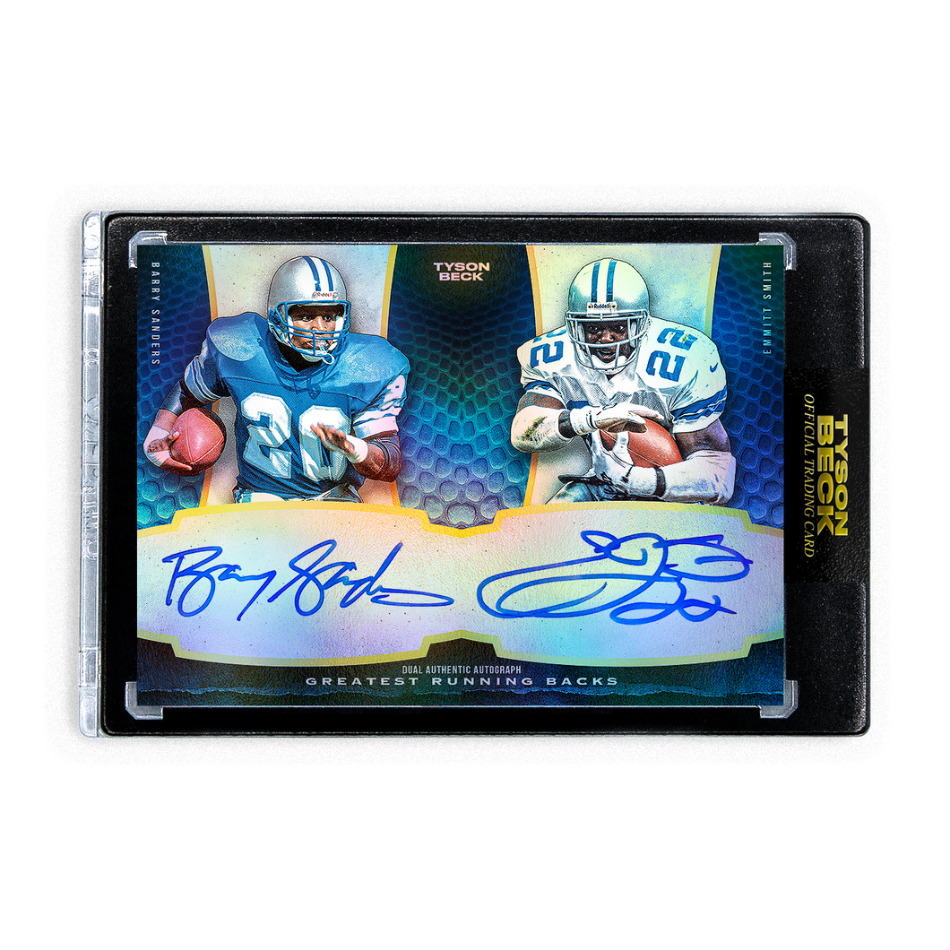 FOOTBALL HALL OF FAME - BARRY SANDERS X EMMITT SMITH - DUAL RAINBOW FOIL - AUTOGRAPH - LIMITED TO 5