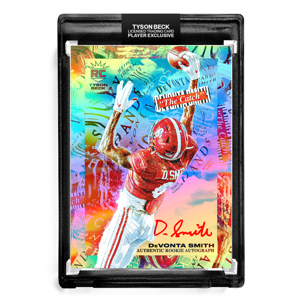 🌈 🏈 DEVONTA SMITH X TYSON BECK - THE CATCH - RAINBOW FOIL - RC AUTOGRAPH - LIMITED TO 25