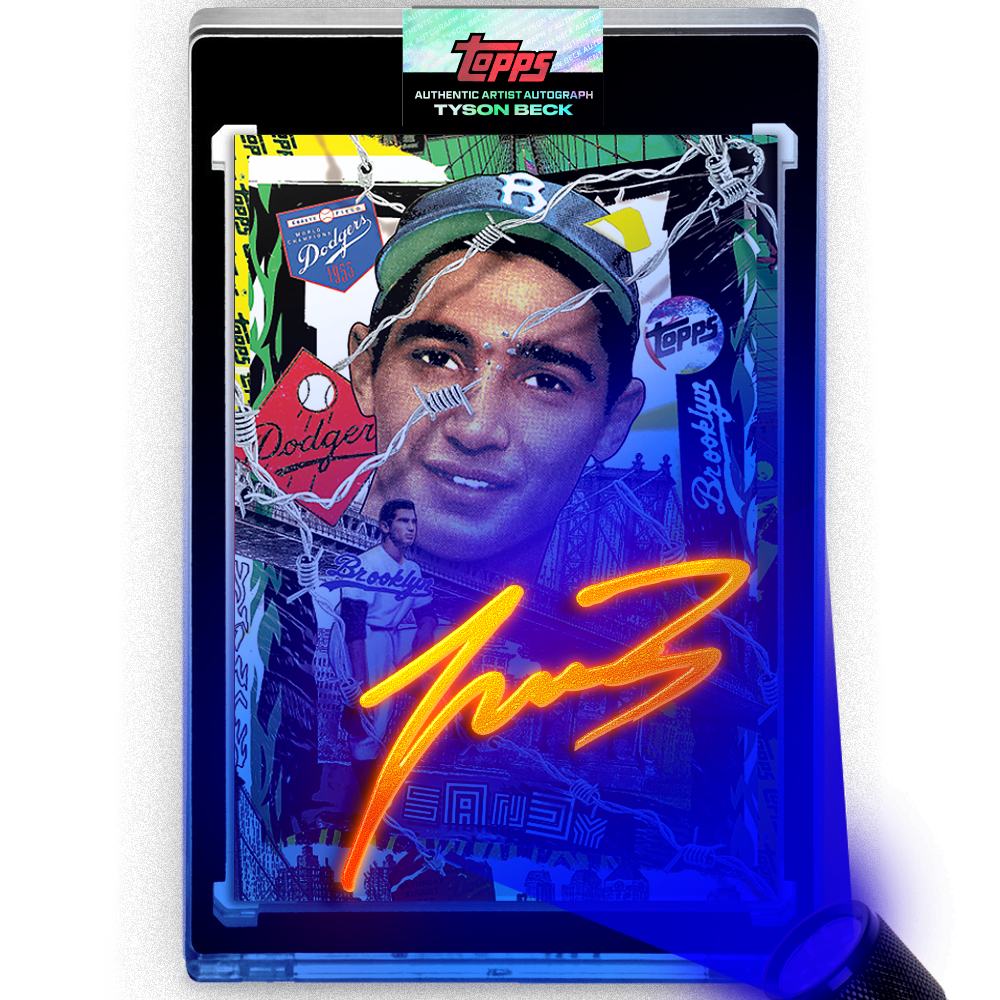 Sandy Koufax by Tyson Beck - NEON UV AUTOGRAPH - LIMITED TO 2 + Topps Collector Card